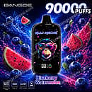 Bang De 90K Blueberry Watermelon disposable vape device with 90000 puffs, a built-in LED screen, Type-C charging, and 650mAh battery