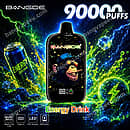 Bang De 90K Energy Drink disposable vape with 90000 puffs, LED display screen, mesh coil, and 650mAh rechargeable Type-C battery