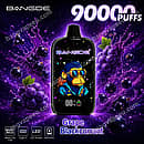 Bang De 90K Grape Blackcurrant disposable vape featuring 90000 puffs, an LED screen, 1.0 ohm mesh coil, and a 650mAh Type-C rechargeable battery