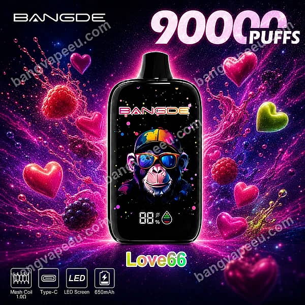 B=600,H=600,Aanpassen=Verkleinen,Zwaartekracht=Auto,Verscherpen=1,Metagegevens=Geen,Formaat=Auto,Kwaliteit=70 Bang De 90K Love66 Disposable Vape Featuring 90000 Puffs, Led Screen, 650Mah Rechargeable Battery, And A Cool Monkey Illustration With Colorful Hearts