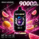 Bang De 90K Pink Lemon disposable vape featuring 90000 puffs, an LED screen, 650mAh rechargeable battery, and mesh coil with fresh pink lemon splash graphics