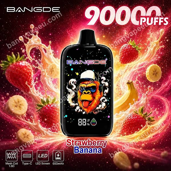 B=600,H=600,Aanpassen=Verkleinen,Zwaartekracht=Auto,Verscherpen=1,Metagegevens=Geen,Formaat=Auto,Kwaliteit=70 Bang De 90K Strawberry Banana Disposable Vape With 90,000 Puffs, Featuring A Smart Led Screen, Type-C Rechargeable 650Mah Battery, And 1.0 Ohm Mesh Coil