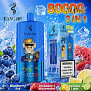 Bang De 80K Blueberry Ice 3-in-1 triple flavor disposable vape with Strawberry Watermelon and Lemon Lime, offering 80,000 puffs