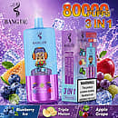 Bang De 80K Blueberry Ice 3-in-1 disposable vape device with 80000 puffs, featuring Triple Melon and Apple Grape flavors, LED screen, and packaging