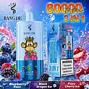 Bang De 80K Blueberry Razz disposable vape, featuring Black Dragon Ice and Fizzy Cherry Ice 3-in-1 triple flavor combination with 80000 puffs