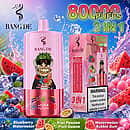 Bang De 80K Blueberry Watermelon 3-in-1 disposable vape featuring 80000 puffs, Kiwi Passion Fruit Guava, and Watermelon Bubble Gum triple flavors