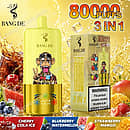 Bang De 80K Cherry Cola Ice, Blueberry Watermelon, and Strawberry Mango 3-in-1 disposable vape with 80000 puffs and triple flavor selection