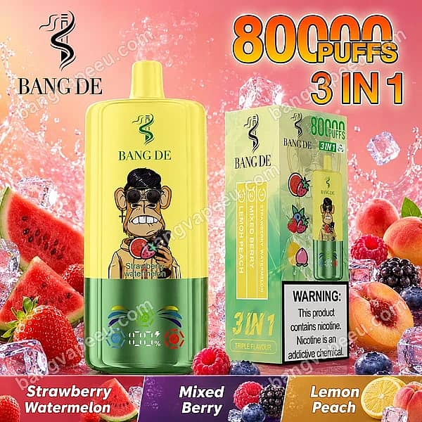W=600,H=600,Fit=Scale Down,Gravity=Auto,Sharpen=1,Metadata=None,Format=Auto,Quality=70 Bang De 80K Strawberry Watermelon, Mixed Berry, And Lemon Peach 3-In-1 Disposable Vape With 80000 Puffs, Triple Flavor Switch, And Digital Screen Display