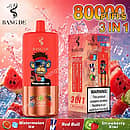 Bang De 80K Watermelon Ice disposable vape featuring 3-in-1 triple flavors Red Bull and Strawberry Kiwi with 80000 puffs and a smart digital display