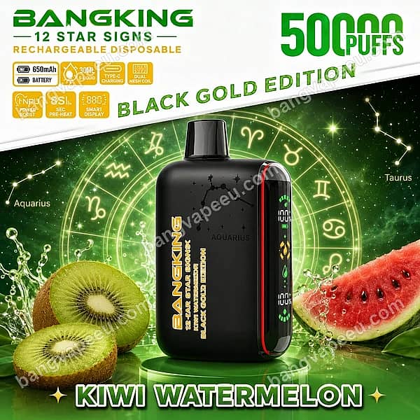 Bang King 12 Star Signs Rechargeable Disposable Vape In Kiwi Watermelon Flavor, Featuring 50000 Puffs And A Smart Display
