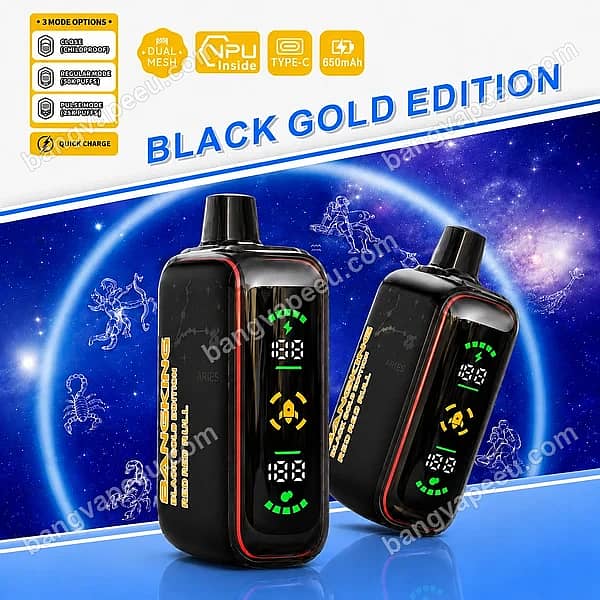 Bang King 12 Star Signs 50K Puff Disposable Vape From The Black Gold Edition, Featuring A Smart Screen, Dual Mesh Coil, And Rechargeable 650Mah Battery
