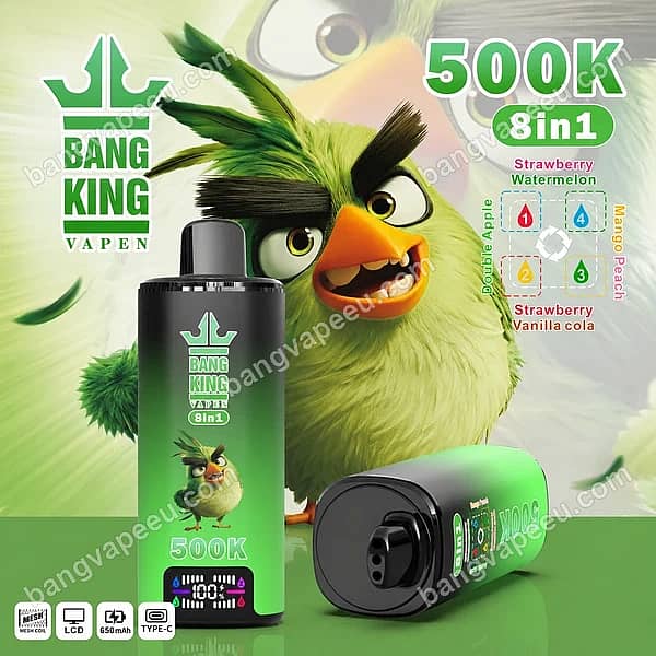 Bang King 500K Disposable Vape Featuring An 8-In-1 Multi-Flavor Pod System With An Lcd Screen, 650Mah Type-C Rechargeable Battery, And Mesh Coil