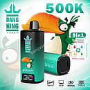 Bang King 500K 8-in-1 disposable vape in Kiwi Passion Fruit Guava with a built-in LCD screen, mesh coil, and 650mAh Type-C rechargeable battery