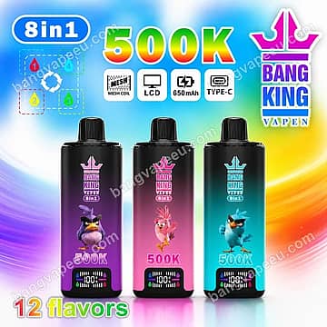 Bang King 500K Disposable Vape Featuring 8-In-1 Flavors, An Lcd Display Screen, 650Mah Type-C Rechargeable Battery, And High-Performance Mesh Coil