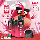 Bang King 500K 8in1 rechargeable disposable vape featuring Peach Mango Watermelon flavor, built-in LCD screen, and 650mAh battery