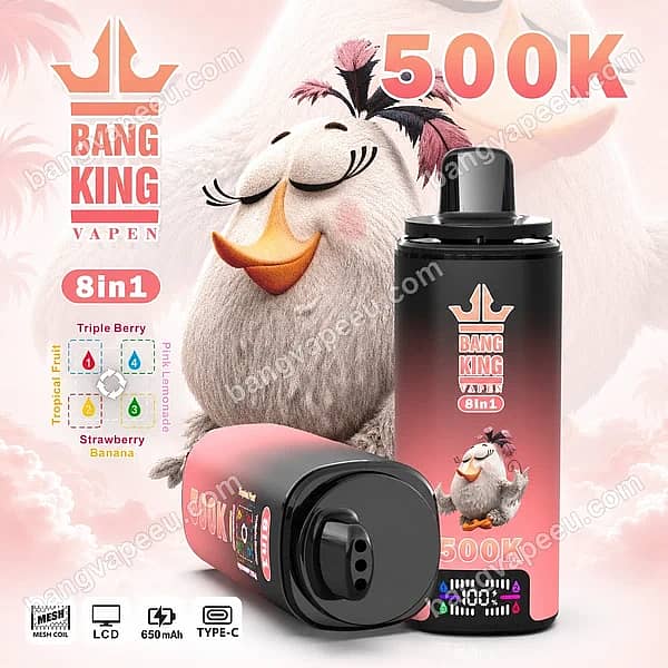 Bang King 500K Triple 8In1 Disposable Vape Featuring Triple Berry, Tropical Fruit, Strawberry Banana, And Pink Lemonade Flavors With An Lcd Screen