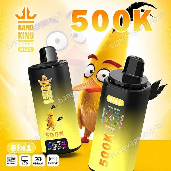 Bang King 500K Triple Melon Blueberry Ice 8-In-1 Disposable Vape Device With Lcd Screen, Mesh Coil, And 650Mah Type-C Rechargeable Battery
