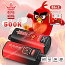 Bang King 500K 8in1 rechargeable disposable vape with Angry Birds theme, featuring an LCD screen, mesh coil, and multi-flavor switching options