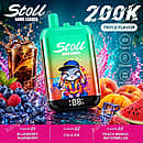 Bang Leader Stoll 200K Puffs disposable vape featuring triple flavors: Blueberry Raspberry, Cola Ice, and Peach Mango Watermelon with dual mesh