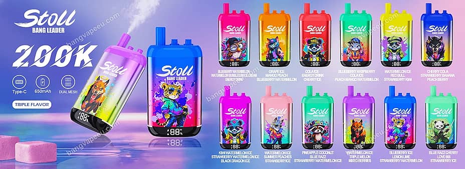 Bang Leader Stoll 200K Puffs Disposable Vape Lineup Featuring Triple Flavor Mouthpieces, Type-C Rechargeable 650Mah Battery, And Led Smart Display