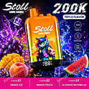 Bang Leader Stoll 200K Puffs triple flavor disposable vape in Grape Ice, Mango Peach, and Blueberry Watermelon with a digital screen