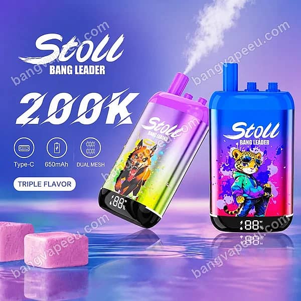 Bang Leader Stoll 200K Puffs Disposable Vape With Triple Flavor Design, Featuring Dual Mesh, 650Mah Rechargeable Battery, And A Digital Smart Display
