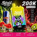 Bang Leader Stoll 200K Puffs triple flavor disposable vape featuring Watermelon Ice, Red Bull, and Strawberry Kiwi with a digital display and dual mesh