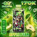 Qq Bang 170K Apple Pear disposable vape featuring a monkey graphic, Type-C rechargeable 650mAh battery, and a 1.2 ohm dual mesh coil