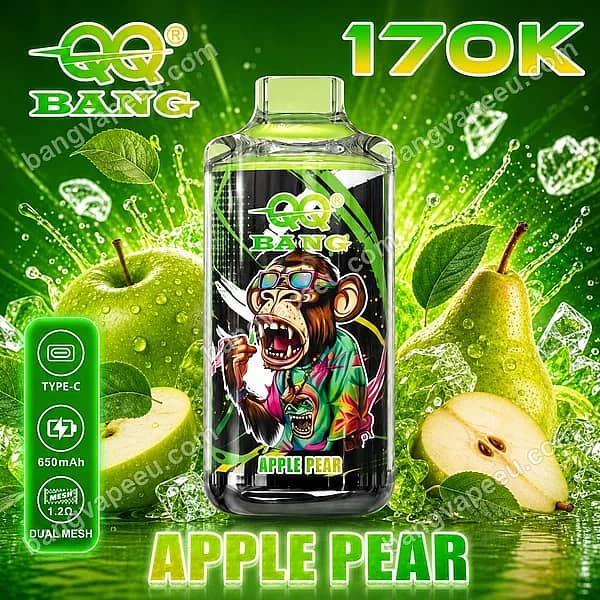 W=600,H=600,Fit=Scale Down,Gravity=Auto,Sharpen=1,Metadata=None,Format=Auto,Quality=70 Qq Bang 170K Apple Pear Disposable Vape Featuring A Monkey Graphic, Type-C Rechargeable 650Mah Battery, And A 1.2 Ohm Dual Mesh Coil