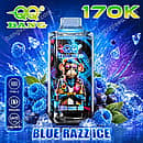 Qq Bang 170K Blue Razz Ice disposable vape with 650mAh Type-C rechargeable battery, 1.2 ohm dual mesh coil, and monkey character on ice