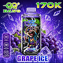 Qq Bang 170K Grape Ice disposable vape with 650mAh rechargeable battery, Type-C charging, and a 1.2 ohm dual mesh coil design
