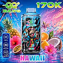 Qq Bang 170K Hawaii disposable vape with a 650mAh Type-C rechargeable battery, dual mesh coil, and tropical pineapple, coconut, and orange flavors