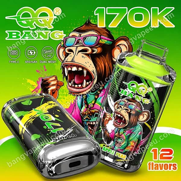 W=600,H=600,Fit=Scale Down,Gravity=Auto,Sharpen=1,Metadata=None,Format=Auto,Quality=70 Qq Bang 170K Rechargeable Disposable Vape In Apple Pear Flavor, Featuring A 650Mah Type-C Battery, 1.2 Ohm Dual Mesh Coil, And A Cartoon Monkey Design