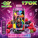 Qq Bang 170K Mixed Berries rechargeable disposable vape with a cool monkey design, 650mAh battery, Type-C port, and 1.2 ohm dual mesh technology
