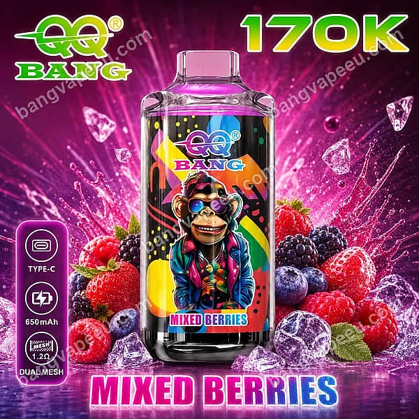 W=600,H=600,Fit=Scale Down,Gravity=Auto,Sharpen=1,Metadata=None,Format=Auto,Quality=70 Qq Bang 170K Mixed Berries Rechargeable Disposable Vape With A Cool Monkey Design, 650Mah Battery, Type-C Port, And 1.2 Ohm Dual Mesh Technology