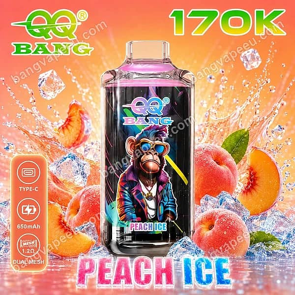 W=600,H=600,Fit=Scale Down,Gravity=Auto,Sharpen=1,Metadata=None,Format=Auto,Quality=70 Qq Bang 170K Peach Ice Disposable Vape Device Featuring A Cool Monkey Design, 650Mah Rechargeable Battery, Type-C Charging, And Dual Mesh Coils