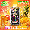 Qq Bang 170K Peach Mango Pineapple disposable vape device featuring a 650mAh Type-C rechargeable battery and 1.2ohm dual mesh coil