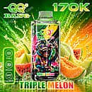 Qq Bang 170K Triple Melon disposable vape device with a 650mAh Type-C rechargeable battery, dual mesh coil, and fresh melon flavor graphics
