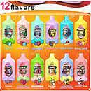 Qq Bang 50K flavor list displaying 12 disposable vape options, including Mint Ice, Watermelon Ice, and Cherry Coke, with colorful gorilla artwork