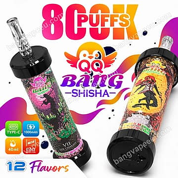 Vapeador desechable Qq Bang Shisha de 80 000 caladas, con una batería recargable de tipo C de 1000 mAh, capacidad para 40 ml de líquido para vapeo, resistencia de malla de 0,6 ohmios y 12 sabores