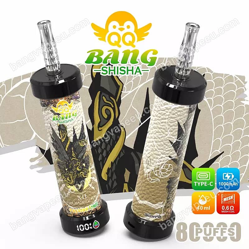 Qq Bang Shisha, vaporizador desechable de 80 000 caladas con sabor a maracuyá, que incluye una batería recargable de 1000 mAh, 40 ml de e-líquido, una resistencia de malla de 0,6 ohmios y un indicador digital de nivel de batería
