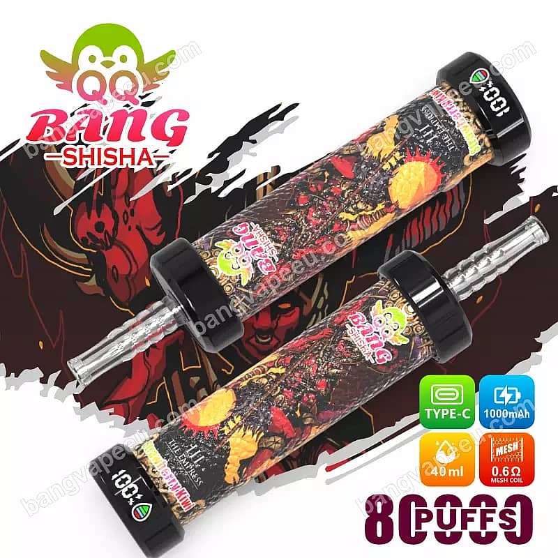 Qq Bang Shisha: 80 000 caladas con sabor a fresa y kiwi, con batería recargable de 1000 mAh, carga tipo C, capacidad de 40 ml, resistencia de malla y pantalla digital