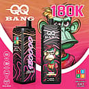 Velivape Qq Bang 180K Raspberry vape features a 4-in-1 oil tank design, 180,000 puffs, dual mesh coils, Type-C rechargeable 650mAh battery, and an LCD screen