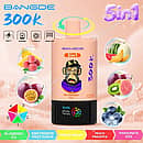 Bang De 300K Blueberry Ice 5-in-1-Einweg-E-Zigarette mit fünf umschaltbaren Fruchtaromen, einem intelligenten LED-Display und einem wiederaufladbaren 650-mAh-Akku mit Typ-C-Anschluss