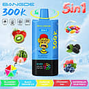 Bang De 300K Blueberry Raspberry 5-in-1-Einweg-E-Zigarette mit fünf umschaltbaren Geschmacksrichtungen, einem wiederaufladbaren 650-mAh-Akku und einem digitalen Smart-Display