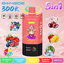 Bang De 300K Watermelon Ice 5-in-1-Einweg-Vape mit fünf wechselnden Geschmacksrichtungen, Mesh-Spule und wiederaufladbarem Typ-C-Akku mit LED-Display