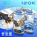 Bangvapeeu Qq Bang 120K Blue Razz Ice disposable vape device with eagle design, 120K puffs, dual mesh, 650mAh battery, and LED screen