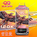 Bangvapeeu Qq Bang 120K Hubba Bubba Strawberry disposable vape featuring a smart display, 650mAh rechargeable Type-C battery, and dual mesh