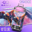 Bangvapeeu Qq Bang 120K Sakura Grape disposable vape featuring an eagle design, smart digital screen, dual mesh coils, and a rechargeable battery