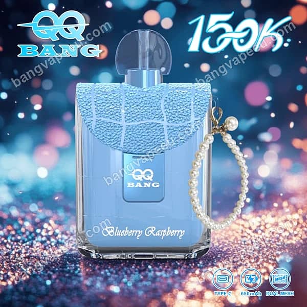 W=600,H=600,Fit=Scale Down,Gravity=Auto,Sharpen=1,Metadata=None,Format=Auto,Quality=70 Qq Bang Perfume 150K Blueberry Raspberry Disposable Vape Featuring A Light Blue Textured Design, Pearl Strap, 650Mah Battery, Type-C Charging, And Dual Mesh